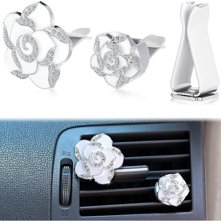 2 st Bling Bling Luftventilationsklämmor för Bil Dekoration Kamelia Kristall