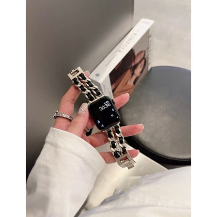 Klockarmband för Apple Watch iWatch 1/2/3 generation 42mm/44/45/46/49mm universal stjärnljus svart läder