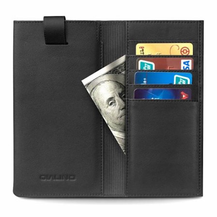 Qialino Universal Pouch Wallet aitoa nahkaa - Musta (L)