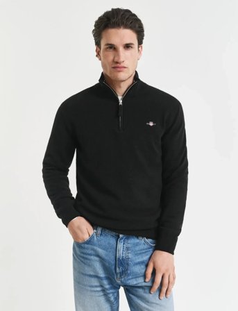 GANT Superfine Lambswool Half Zip - Black - S