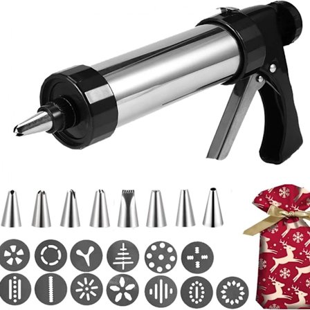 Kage-Rustfrit kagepresse i rustfrit stål + 13 kageskiver + 8 glasurmundstykker