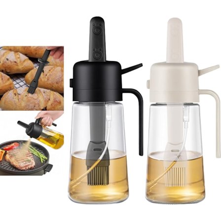 2-i-1 Oliesprøjte & Silikone Penselsæt - 2 stk. Glas Olivenolie Dispenser til Madlavning, BBQ & Gave