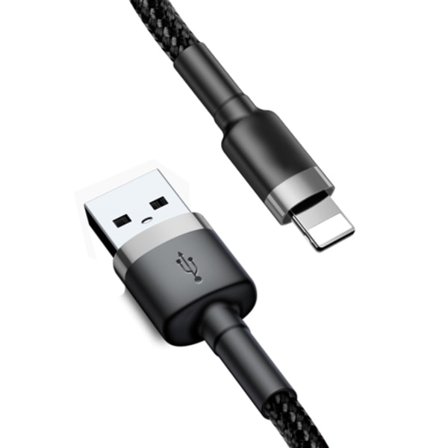 Baseus Kevlar USB-kabel med Lightning 1.5A, 2 m - Grå/Svart