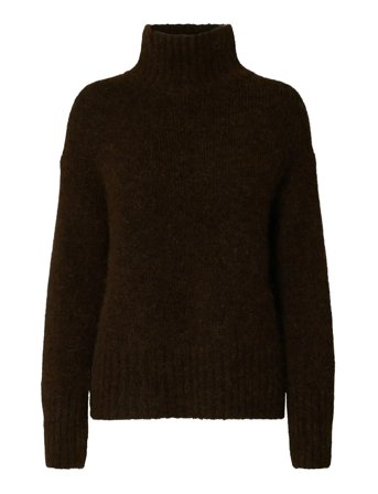 Slfgabriella Ls Knit High Neck Noos Brown Selected