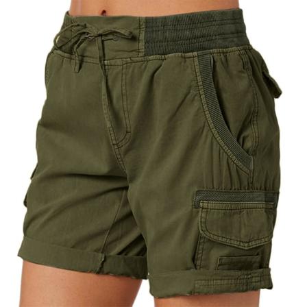Dam Cargo Shorts Sommar Lös Vandring Bermuda Shorts Med Ficka Dam Shorts Casual Mid Lår Army Green XXL