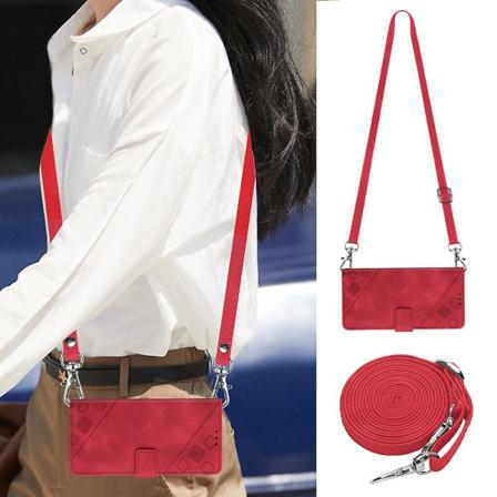 Etui til Iphone 13 Mini med lang hals lanyard Læder Flip Wallet Cover Kompatibel med Iphone 13 Mini Case Red