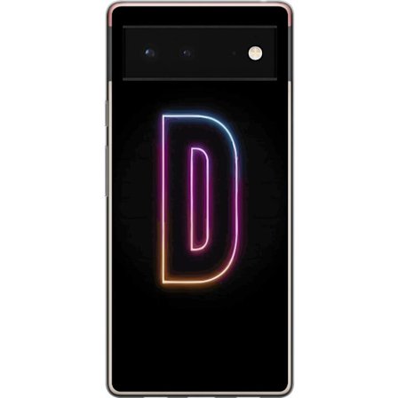 Kompatibel Mobilcover til Google Google Pixel 6 Minimalistisk neonbogstav D i farveskiftende lys mod sort baggrund i moderne digital design