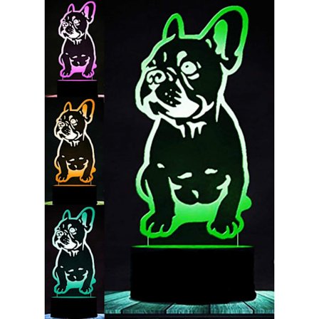 3D Fransk Bulldog Hund Djur Nattljus Bordslampa Dekor Ta