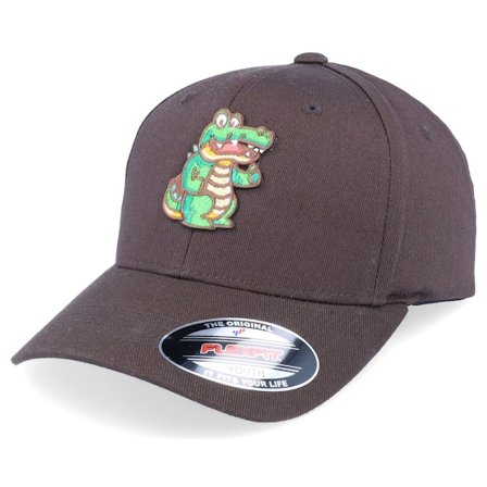 Kiddo Cap - Kids Happy Crocodile Brown Flexfit Flexfit Brown Cap - @ Hatstore