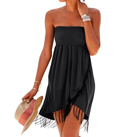 Afslappet sommerkjole til kvinder ærmeløs kort nederdel uden skulderrem