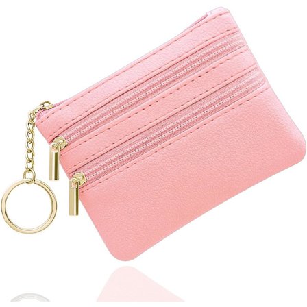Liten lommebok for kvinner, myntpung, liten damelommebok med 3 rom og nøkkelring, liten og lettvektig (rosa) (BR)_jar