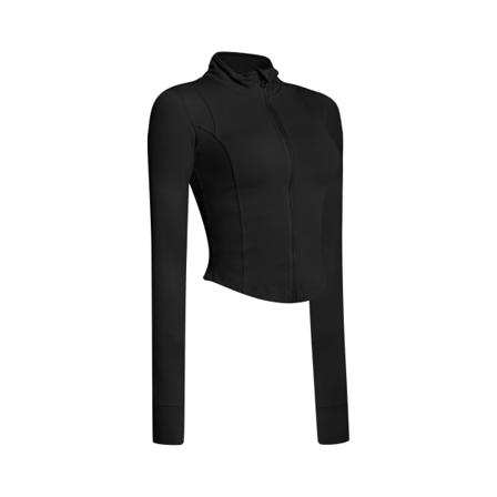 Höst Vinter Yogajacka för kvinnor Dragkedja Fitness Smal Sportkappor Snabbtork Jogging Träning Crop Top Tumhål Black M