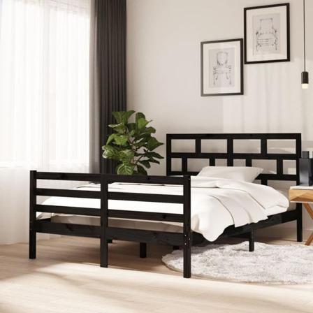 Vidaxl Sängram Svart Massiv Furu 140x200 Cm Svart