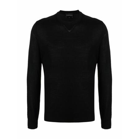 Emporio Armani, Round-neck Knitwear Zwart, Heren, Maat:L,wol,streep