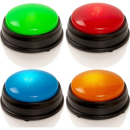 Quiz Buzzers - Sett med 4 lys- og lydbuzzere for pubquiz-spill