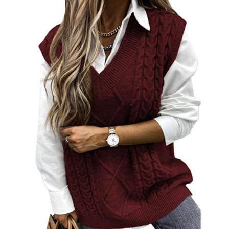 Dam Tröja Väst Kvinnor Oversized V-hals Ärmlösa Tröjor Dark Red L