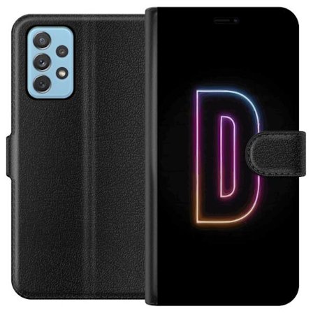 Kompatibelt Plånboksfodral till Samsung Samsung Galaxy A52 5G Minimalistisk neonbokstav D i färgskiftande ljus mot svart bakgrund i modern digital d