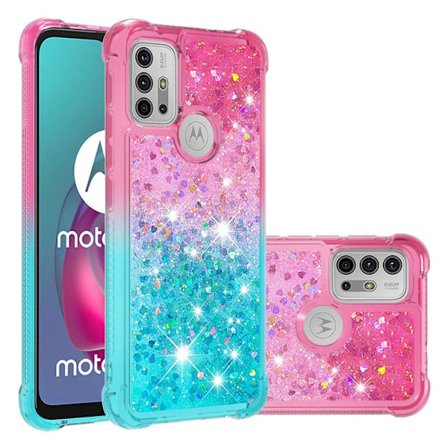 SKALO Moto G20/G30 Kvicksand Glitter Hjärtan TPU-skal - Rosa-Turkos