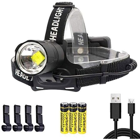 Superlys LED-hodelykt 20000 lumen, 3 moduser IPX4 USB-oppladbar LED-hodelykt for camping, sykling, løping, fiske, bilreparasjon