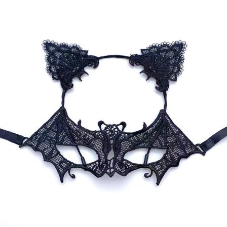 5#(Sort) Dame Halloween Blonde Halvmaske med Katteører Hovedbånd C