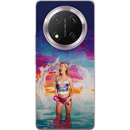 Kompatibel Mobilcover til Honor Magic7 Lite Blond kvinde i farverigt strandtøj, der leger i havet ved solnedgang