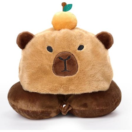 Capybara U-Formet Rejsepude med Hætte, Nakkestøtte Plys Pude, Hættede Soveudstyr Nakke-Hage Støtte Fyldt Dyr Pude til Fly