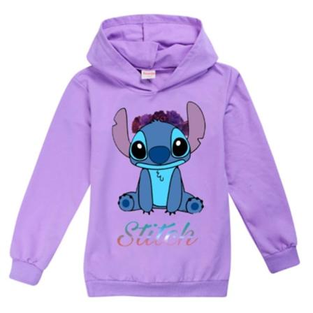 7-14 År Børn Stitch Print Lhoodie Trøje Casual Hættetrøje Purple 11-12 Years