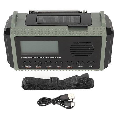 Nødradio FM AM SW WX 10000mAh Solopladning Bærbar LCD Digital Display Håndsving Radio til Udendørs Brug