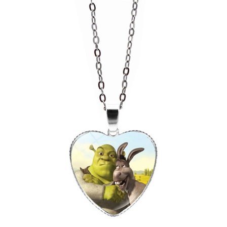 Halsband med hjärtformad tecknad Shrek-mönster smycke med ljus lyster justerbart halsband för födelsedag