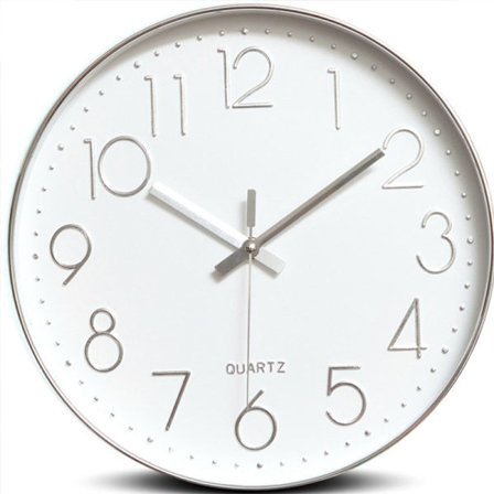 Minimalistisk väggklocka (silver), 30 cm (12 tum) Modern Silent Wall Clock, Silent Quartz Movement