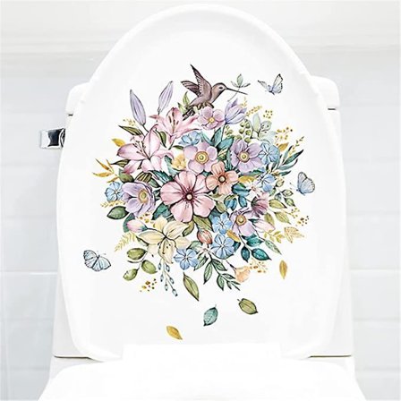 Blomster og kolibri sommerfugl badeværelse toiletsæde låg cover klistermærker PVC klistermærke aftagelig selvklæbende toilet indretning kunst 