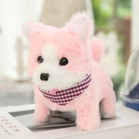 Stimuleringsleksakshund med batteridriven plyschleksak Går skällande Sjungande Mjuk pink
