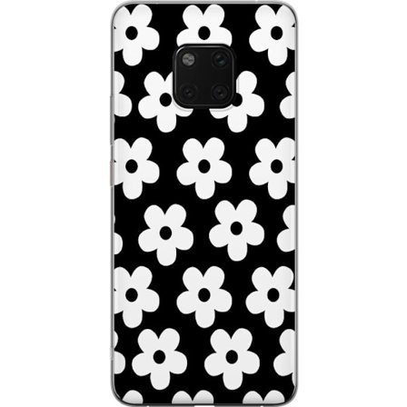 Yhteensopiva Puhelinkuori Huawei Huawei Mate 20 Pro Mustavalkoinen kukkakuvio minimalistisessa skandinaavisessa muotoilussa, jossa voimakas kontrasti