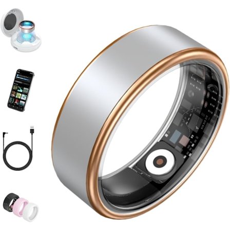 2025 Senaste modellen smart ring för kvinnor och män, hälso- och fitnessmätare, IP68 vattentät, långvariga batterier, sömnring med laddningsfodral, 