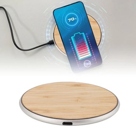 15W Trådløs Oplader Rund Bambus Mobiltelefon Trådløs Oplader til Android og iOS Telefoner