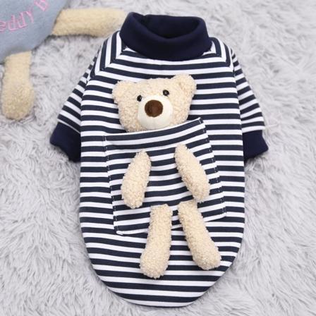 Kæledyrstøj Lomme Bjørn Hund Kat Sweater Efterår og Vinter Fleece-foret Varm Blue stripes xl
