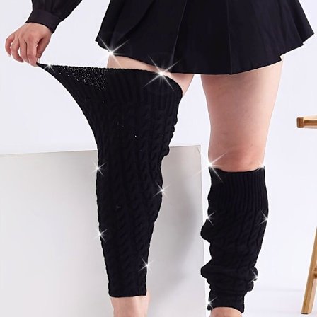 1 par sort; Størrelse: One-size - 1 par hyggelige strikkede over-knee sokker til kvinder, ekstra store varme knæstrømper, benvarmere med akrylstrikket