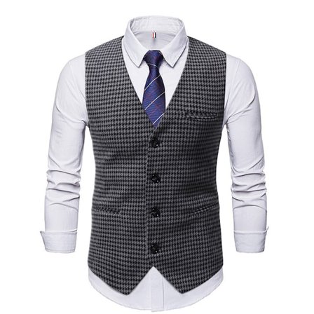 Herre Dress Vest Business Rutete Formell Vest Slim Fit Vester