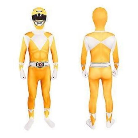 Mighty Morphin Power Rangers Cosplay Kostym Jumpsuit Bodysuit Party Maskerad Set för Unisex (120 Gul)