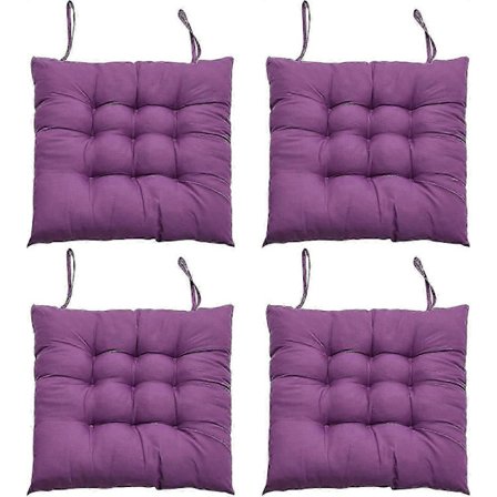 4-delt sædehyndesæt til spisebordsstole, 40 x 40 cm komfortabel sædehynde til spisebordsstol, køkkenstolshynde med bånd (lilla)-WELLNGS