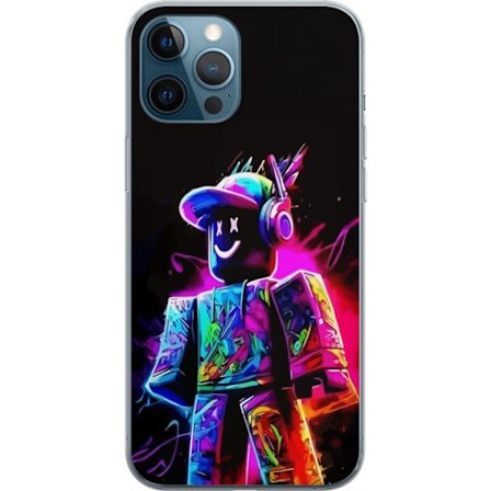 Kompatibel Mobilcover til Apple Apple iPhone 12 Pro Farverig Roblox-spiller i neonfarver mod sort baggrund i moderne gamingstil