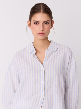 MATCH - Brith stripet bluse - Jean Paul - Str. XL - Dame - Skjorter & Bluser - Blå - 55% lin, 45% bomull