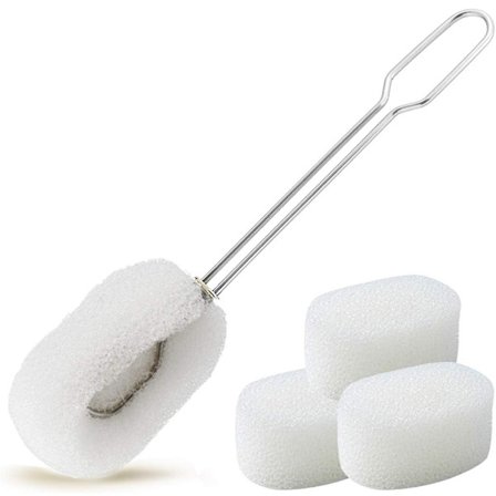 1-pack Svampflaskdiskborste med handtag, repfri rengöringsskrubber för vin-/whiskeyglas, koppar, tumblers med 3 påfyllningshuvuden