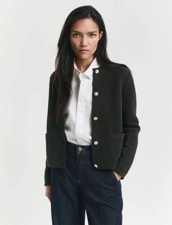 GANT Contrast Knit Cardigan - Green - XS