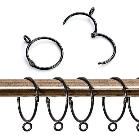 20 stycken metallgardinringar, öppningsbara och stängningsbara ringar för upphängning av gardiner och stänger, 50 mm innerdiameter (svart)
