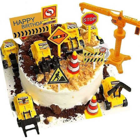 18 st Byggarbetsplats Tårtdekorationer Fordon Tårtdekoration Set Grävmaskin Tornkran Cupcake Topper Trafik- och Vägskylt Dekor Grattis på Födelsedagen