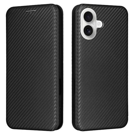 SKALO iPhone 17 Carbon Fiber Lompakkokotelo - Musta