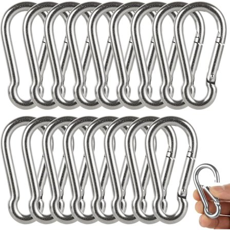 16 stk. Kraftige karabinhager M6 x 60 mm Små clips 304 rustfrit stål snapkroge til vandring