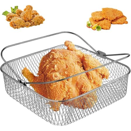 Airfryer Kurv, 8 Tommer Firkantet Rustfrit Stål Airfryer Pande Trådkurv Airfryer Kurv Damper Rack Ovn Airfryer Erstatningskurv til Bagning