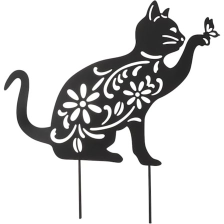 Kissan puutarhakoriste: Musta kissakoriste - Puutarhakissan koristeet: Kissan puutarhapatsaat: Kasvien koristelu Kissan siluetti puutarhakoriste